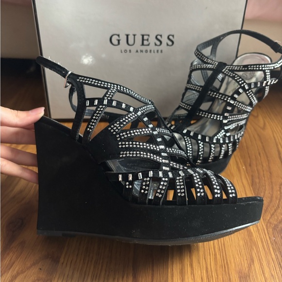 Guess Black Wedge Shoes with Rhinestone Embellishments - Picture 3 of 4